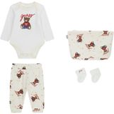 Guess Baby kledingset met broek en sokken, Unisex, cream gro, Printopdruk, Lange mouw, Ronde hals, Drukknopen, Machinewas 30 °C, 3 stuk(s), Baby, Casual, 6 mnd, Katoen, Jersey