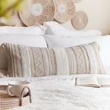 BlissBlush Crème, decoratieve lendenkussensloop, 14 x 36, boho lang kussen voor bed, neutraal beige wit accent, boerderij, kussensloop voor slaapkamer, woonkamer, bank, woondecoratie alleen hoes