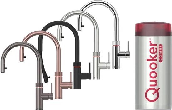 Quooker NL Flex keukenkraan koud, warm en kokend water inclusief uittrekbare uitloop met Combi+ reservoir chroom 22+XCHR