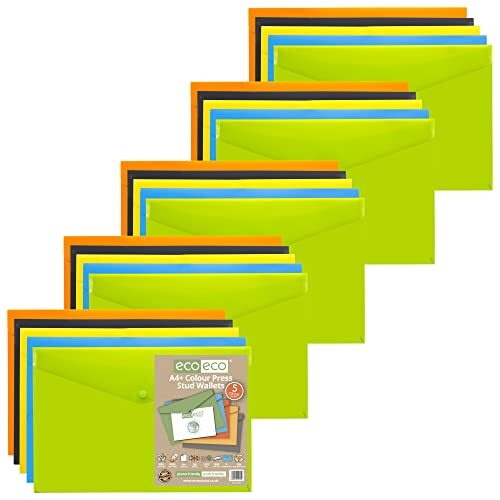 eco-eco A4+ 50% gerecycleerde kleuren drukknoppenportemonnees (25 stuks)