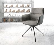DELIFE Fauteuil Pejo-Flex piètement croisé conique microvelours noir gris antique noyau ressorts ensachés
