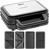 CONCEPT Hausgeräte SV3070 sandwichmaker met verwisselbare platen, 4-in-1, 900 W, zwart