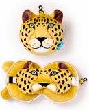 Relaxeazzz Luipaard knuffel/reiskussen/slaapmasker - 2-in-1 set - voor kinderen