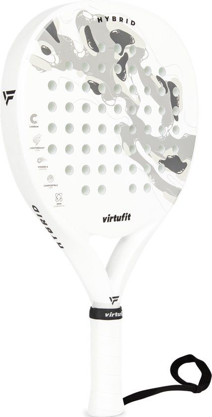 VirtuFit Hybrid Padel Racket - Wit - Grijs - Competitiespeler - Druppelvormig Blad - 365-375 gram