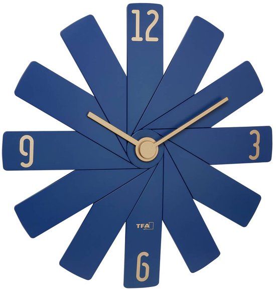 TFA Dostmann 60.3020.06 Wandklok Kwarts 400 mm x 37 mm x 400 mm Blauw, Middernachtsblauw Slepend uurwerk (geluidsloos)