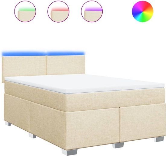 vidaXL Boxspring met matras stof crèmekleurig 140x200 cm