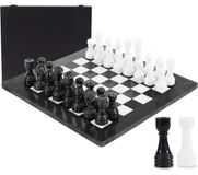 Jeu d'échecs en marbre - 38 cm - Noir et blanc - Boîte de rangement