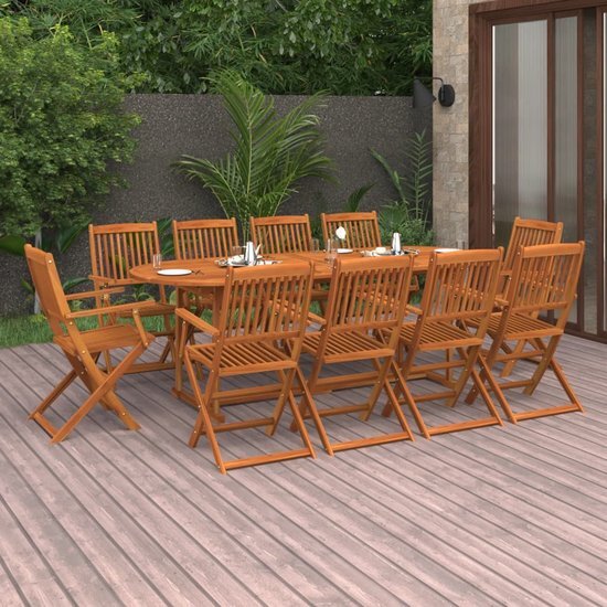 The Living Store Houten Eetset - Tuinset - 220x90x75 cm - 10 Stoelen