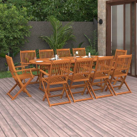 The Living Store Houten Eetset - Tuinset - 12 Persoons - Hout - Bruin - 220x90x75 cm