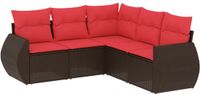 vidaXL 5-delige tuinbankset met kussens, bruin, polyrotan