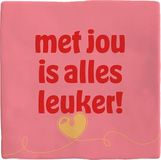 spreuktegel Deco Tile Alles Leuker - Decoratieve Keramische Tegel - Inspirerende Wanddecoratie - Flamingo