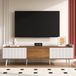 MODFU meuble TV avec trois portes et bord surélevé, salon, MDF et panneau de particules, naturel et blanc, 160 x 39 x 49,5 cm