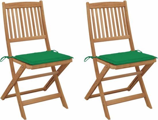 vidaXL Set van 2 klapstoelen met kussens, massief acaciahout, groen