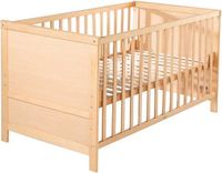 Roba lit de bébé, 70x140 cm, avec hauteur réglable, 3 barreaux amovibles, panneaux de conversion inclus, bois naturel
