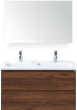 BES LED Vogue Badmeubelset 100 cm - Greeplijst in Kleur - Walnoot - Keramische Wastafel Wit 2 Kraangaten met Spiegelkast