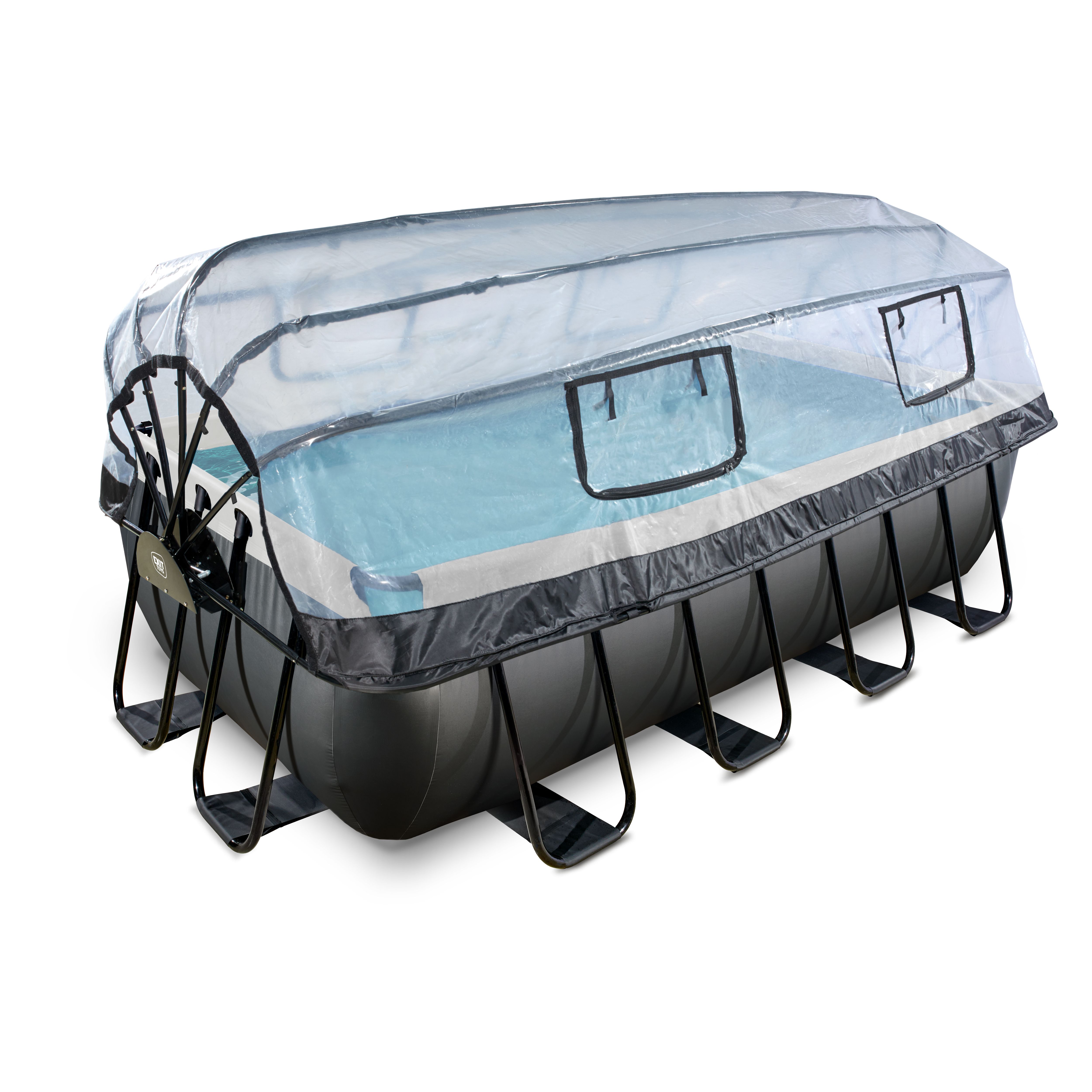 EXIT Black Leather Framed Pool Set - 400x200x100cm with Sand Filter, Cover & Heat Pump - Black