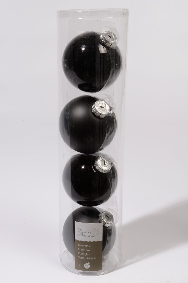 KSD 4 kerstballen zwart glans 100 mm