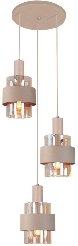 Highlight Marrone Hanglamp 3 lichts rond d:40 cm zand + glas bruin - Modern