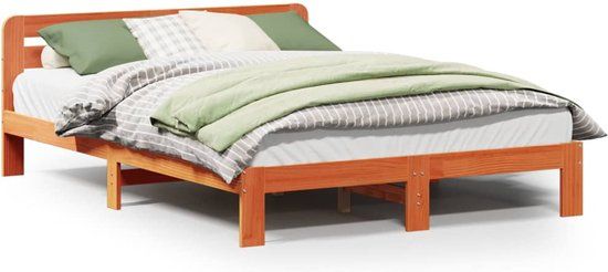 vidaXL Bedframe - Massief Grenenhout - Wasbruin - 140x200 cm