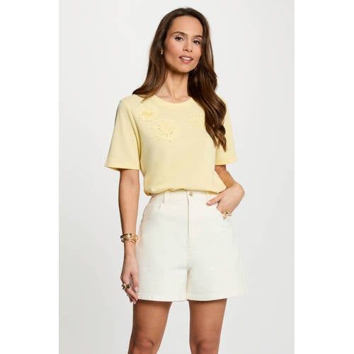 Morgan - Straight t-shirt met ronde hals 261-Defi Pastel Geel - Maat M