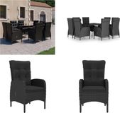 vidaXL 9-delige Tuinset Poly Rattan en Glas Zwart