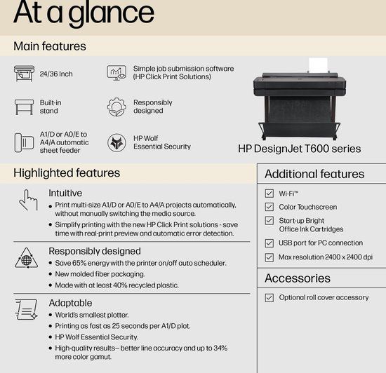 HP DesignJet T630 36-in Printer 2025 edition - Thermo-printer - A1 - 2400 x 1200 DPI - Draadloos