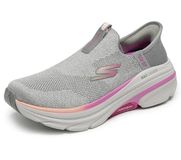 Skechers Dames Max Cushioning Arch Fit 2.0 Cambridge Handsfree Slip-insSneaker, Grijs Textiel Roze Trim, 39 EU