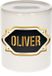 Bellatio Decorations Shoppartners Bv Spaarpot met voornaam Oliver - wit - met goud/zwart embleem - 8 x 9 cm - keramiek - met afsluitdop - cadeau verjaardag