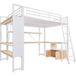 MODENUIT Lit Mezzanine Blanc 140 X 200 Cm En Métal Avec Bureau, Led Et Usb