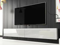 DUBAI Meuble TV-HiFi 2 portes battantes 180 cm blanc/blanc brillant avec LED