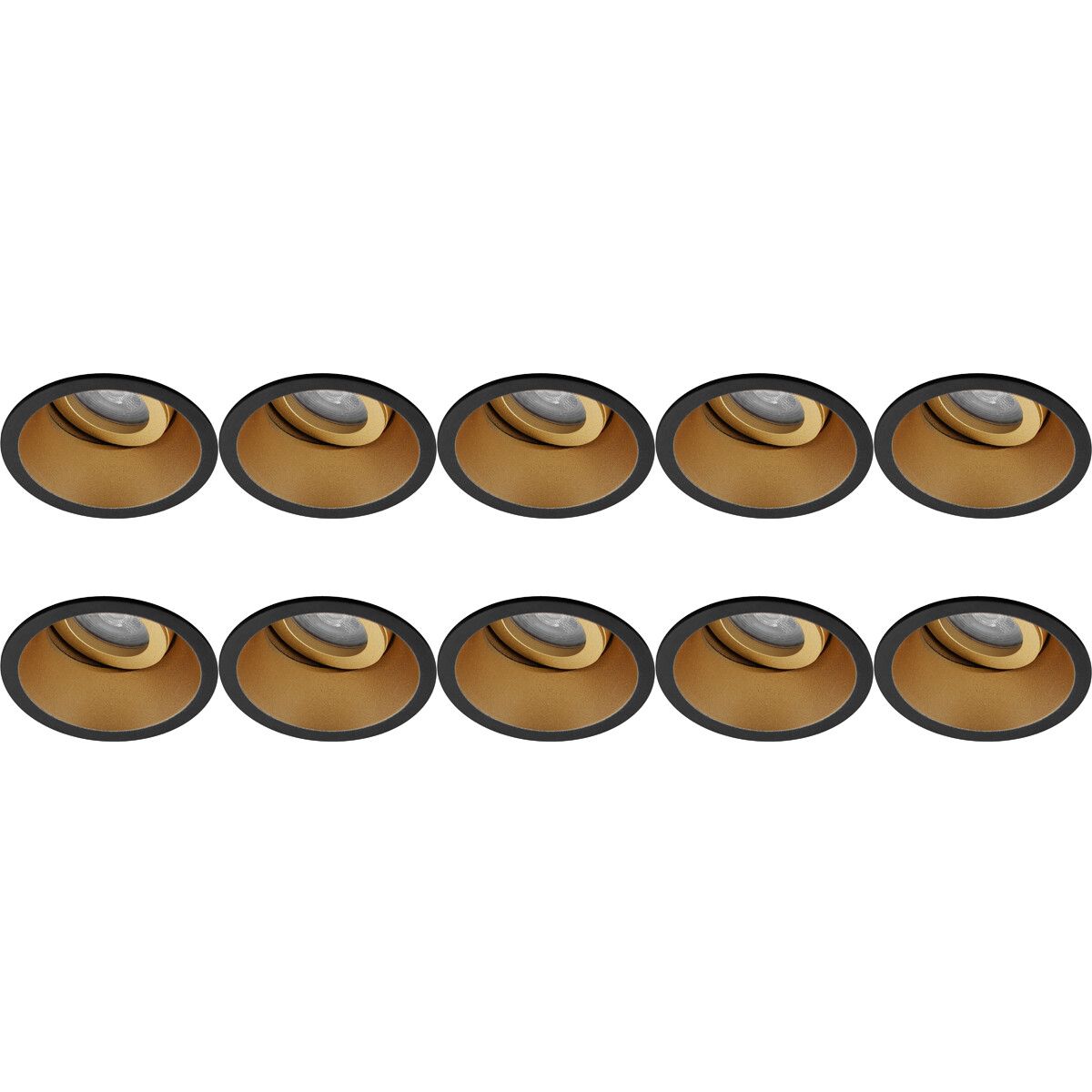 BES LED Voordeelpak Spot Armatuur 10 Pack - Pragmi Zano Pro - GU10 - Inbouw Rond - Mat Zwart/Goud - Aluminium - Kantelbaar - Ø93mm