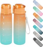 Unyqoos® Tritan gourde 900 ml – sans BPA, gourde de sport étanche avec paille, orange/vert, design stable pour l'école et l'extérieur (WA4)