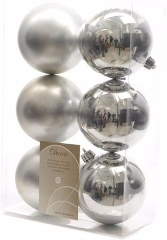 Shoppartners Onbreekbare zilveren kerstballen - 12 stuks - kerstversiering