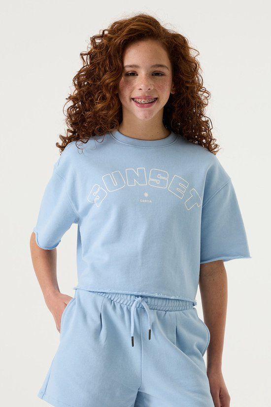 GARCIA Meisjes Tekst Print T-shirt Blauw Korte mouw