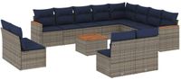 vidaXL 13-delige tuinbankset met kussens, grijs, polyrotan