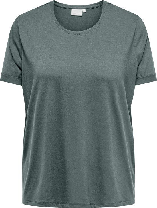 ONLY CARMAKOMA CARMOSTER S/S FOLD UP TOP JRS NOOS Dames T-shirt Balsam Green