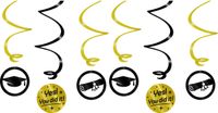 Paper dreams Geslaagd thema party hangdecoraties - plastic - zwart/goud - set van 12x stuks - 14 cm - You did it