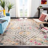 SAFAVIEH Boho tapijt voor woonkamer, eetkamer, slaapkamer - Madison Collection, korte pool, grijs en geel, 90 x 150 cm