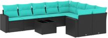 vidaXL 10-delige Loungeset met kussens, Zwart, Polyrattan