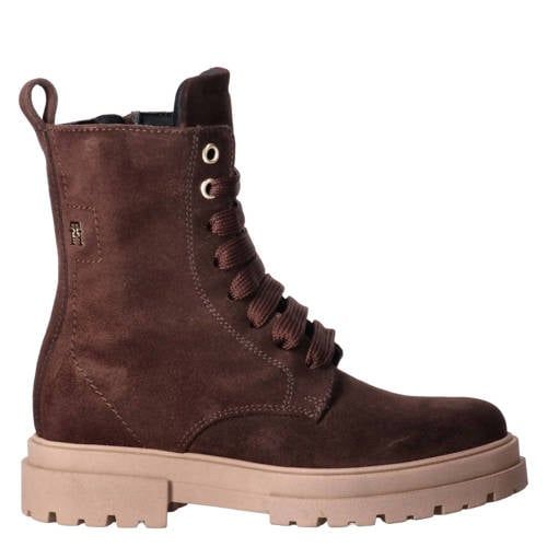 Tommy Hilfiger suède enkelboots met profielzool - donkerbruin