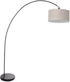 Mexlite Vloerlamp Solva 3898ZW zwart met grijs textiel lampenkap, hoogte 185 cm, kantelbaar
