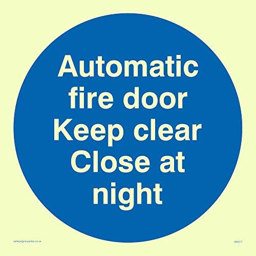 Viking Signs Viking Signs MA217-S15-PV "Automatische branddeur houden Clear Close At Night" teken, foto luminescent Sticker, 150 mm x 150 mm