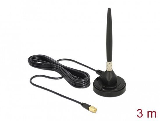 DeLOCK 12421 GSM antenne SMA 3 dBi omnidirectioneel met magnetische voet en RG-174 kabel 3m zwart