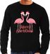 Bellatio Decorations Foute Kersttrui / sweater - voor heren - Merry Christmas - zwart - roze flamingo's XXL