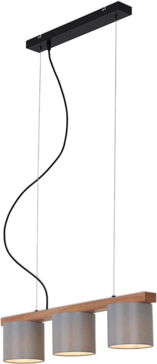 Briloner Leuchten WOOD & STYLE Hanglamp - 3-lichts - Grijs - Metaal/Hout/Stof