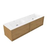Saniclass Holz Frame Badkamermeubelset - 160x45x41.5cm - Flow solid surface wastafel wit - 2 wasbakken - 2 kraangaten - 2 lades - mat eiken natural (hout) SW1420778/SW1441151