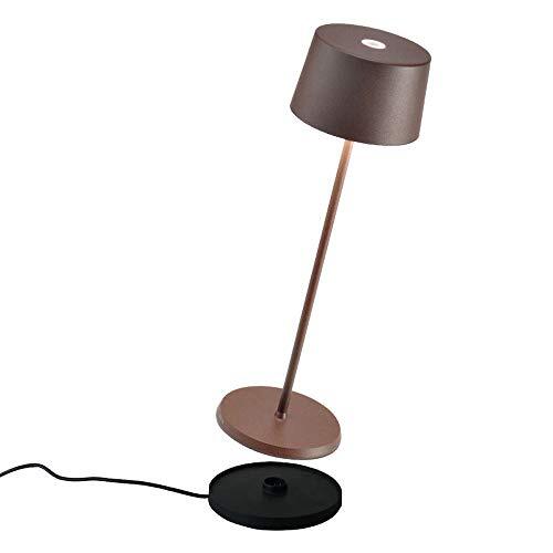 Zafferano - Olivia Pro Aluminium Dimbare LED Tafellamp, Contact Laadbasis, IP65 Bescherming, Binnen/buiten gebruik, H35,5cm, EU Stekker - Corten [Energieklasse A+++]