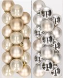 Decoris Kaemingk B.V. Kleine kerstballen - 32x st - champagne en zilver - D4 cm - kunststof - kerstversiering
