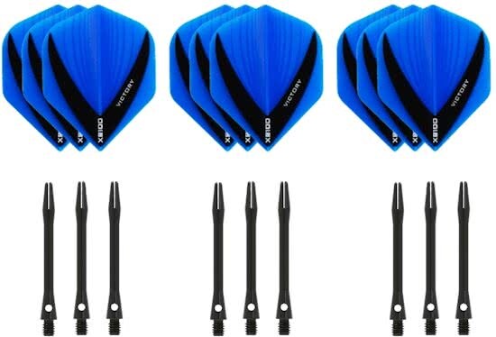 Dragon Darts - 3 sets - XS100 Vista - Aqua - Darts flights - plus 3 sets - aluminium - darts shafts - zwart - medium