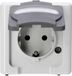 Kopp 103356006 BlueElectric Compleet Wandcontactdoos met randaarde en klapdeksel spatwaterdicht Grijs 1 stuks